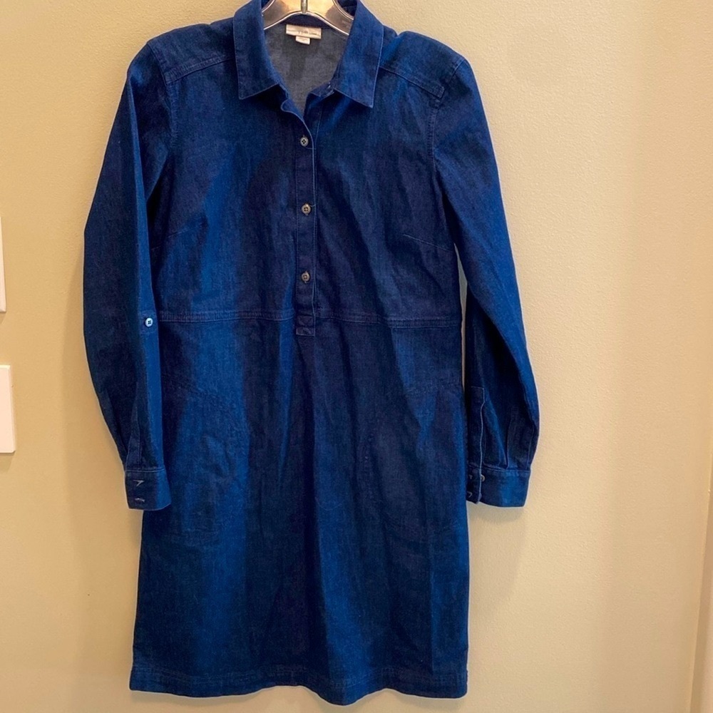 J Jill Denim Soft Blue Long Sleeve Collar Shirt Dress with Pockets Size XS